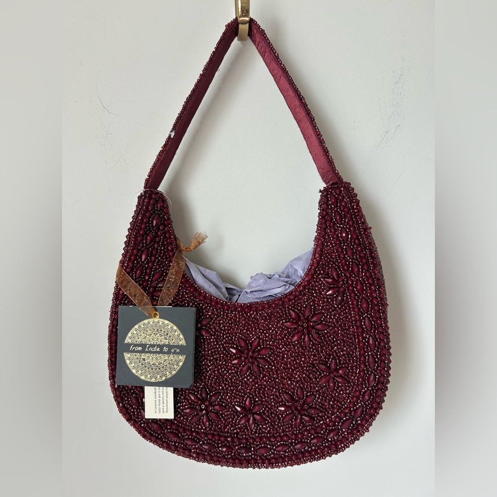 Viral Burgundy Beaded Shoulder Bag